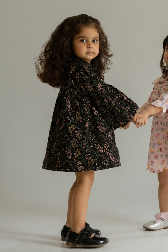 Palmehaus Black Floral Corduroy Dress