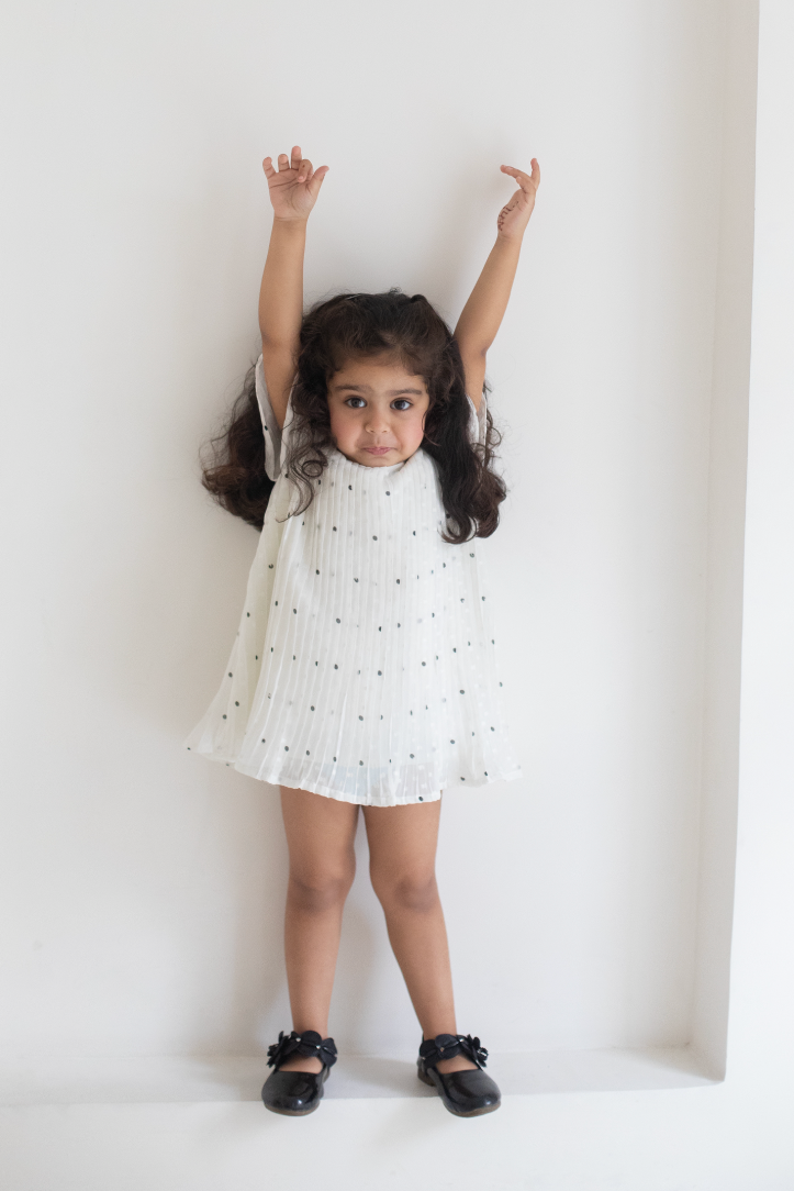 Carol Singing White Pleated Dress