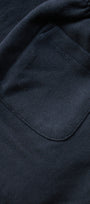 Close-up of a dark blue fabric with a pocket detail
